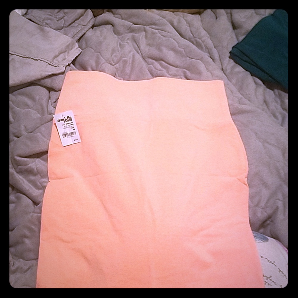 New high waisted bright peach stretchy miniskir